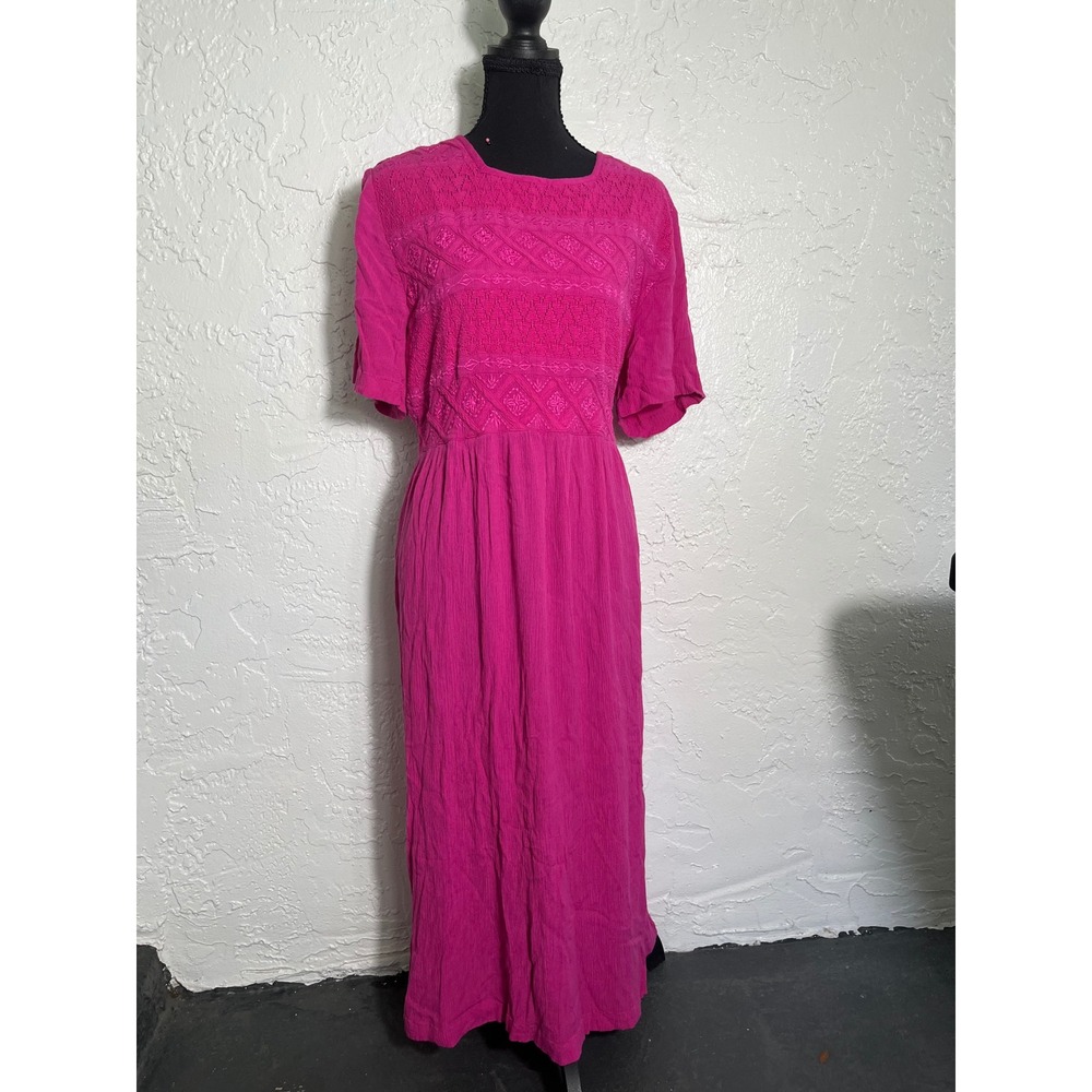 220 Hickory Pink Embroidered Boho Maxi Dress Size M Viscose